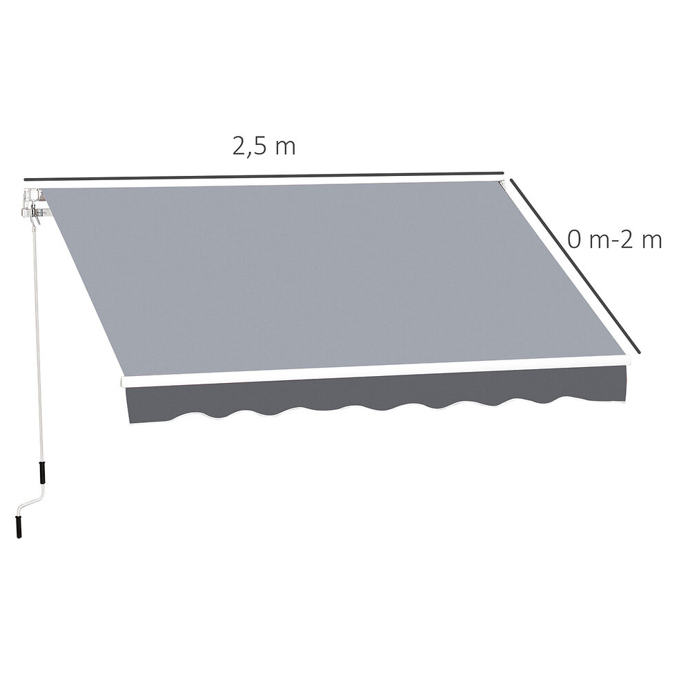 OUTSUNNY - Store banne manuel rétractable dim. 2,5L x 2l (avancée) m  alu. polyester imperméabilisé haute densité gris - large