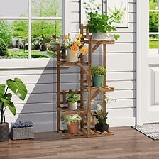 OUTSUNNY Étagère à fleurs en bois - porte plante bois 5 tablettes orne ...