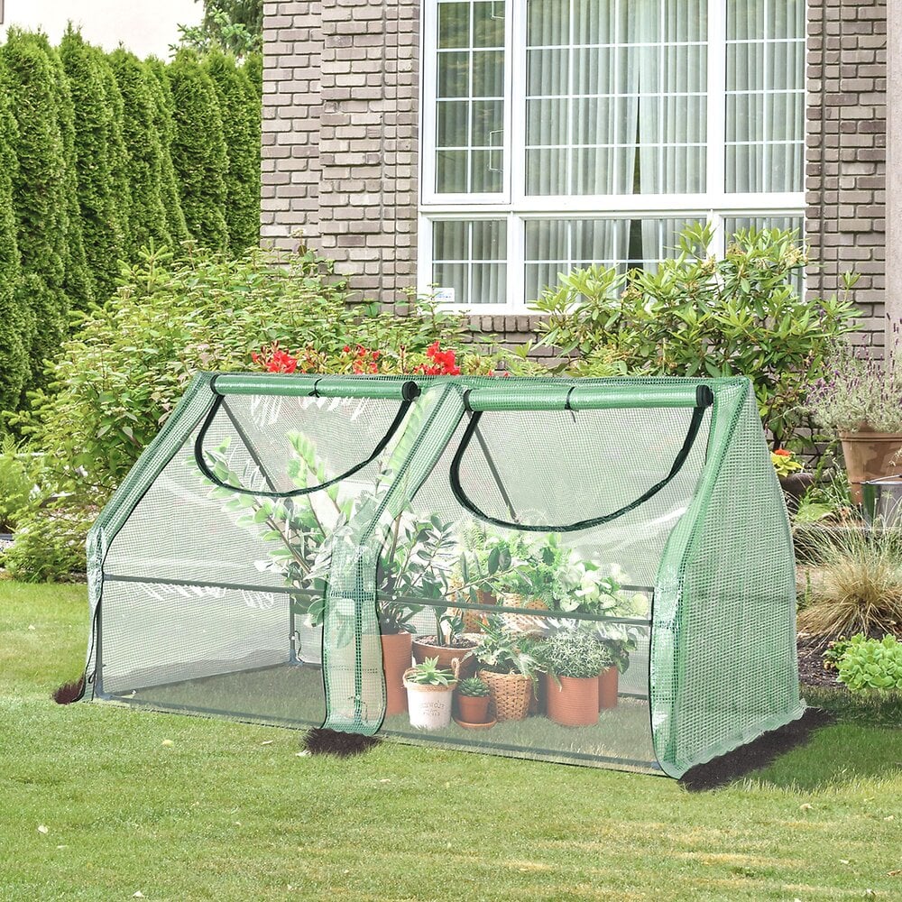 OUTSUNNY - Mini serre de jardin serre à tomates double bâche 180L x 90l x 90H cm acier PE PVC 2 fenêtres avec zip enroulables vert - large