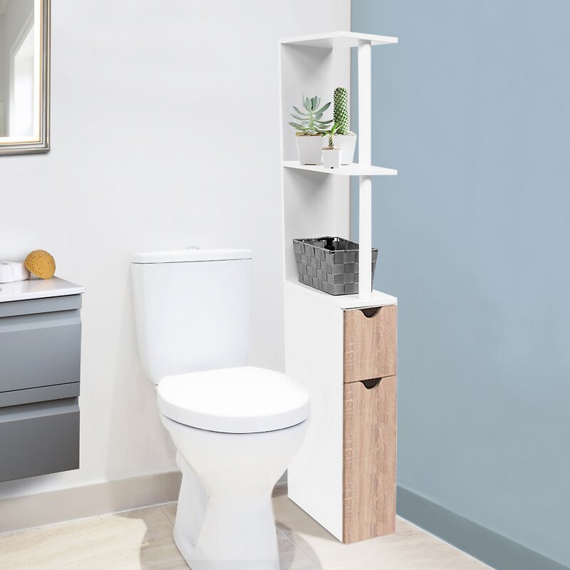 Meuble WC étagère bois gain de place pour toilette 2 portes hêtre