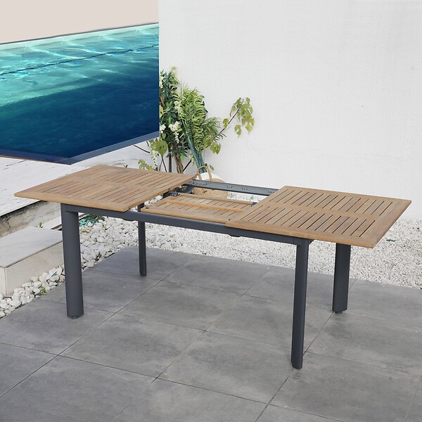Table de jardin extensible en aluminium coloris imitation teck et