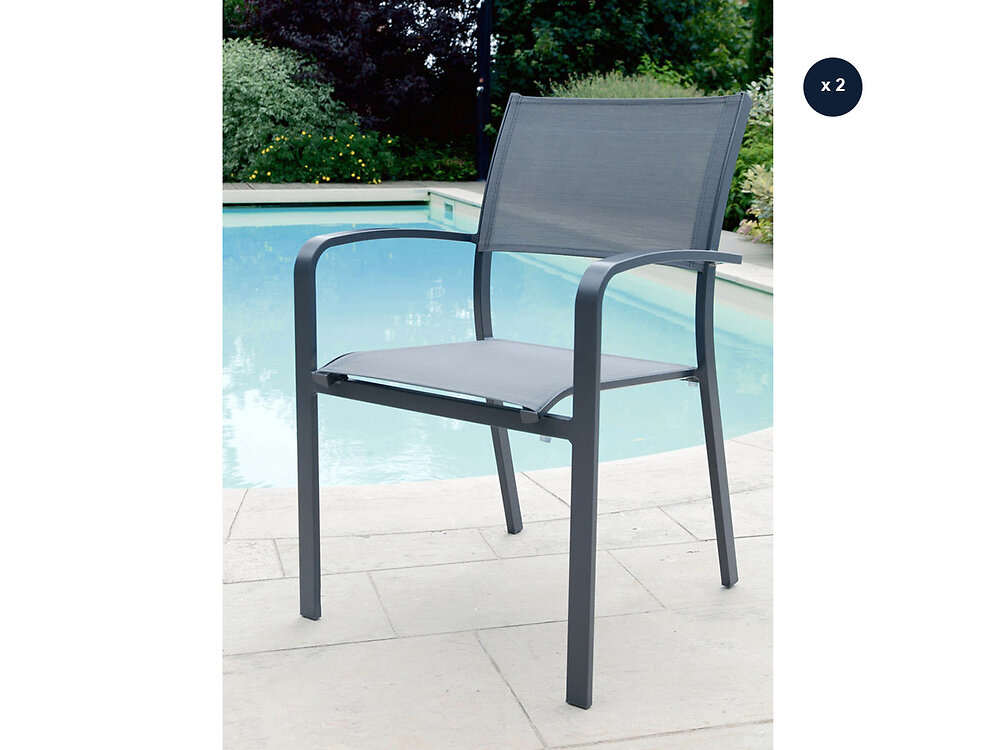 lot de 2 fauteuils de jardin empilables en aluminium et textilène milos anthracite - jardiline