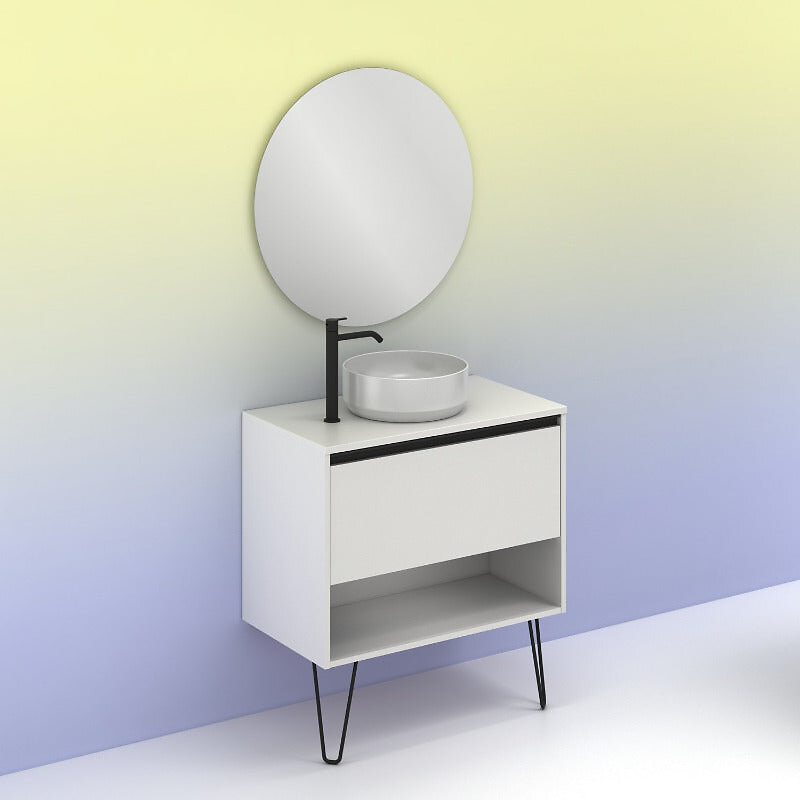 Amizuva - Meuble salle de bain simple vasque YOKO blanc brillant 80 cm  Miroir inclus - large