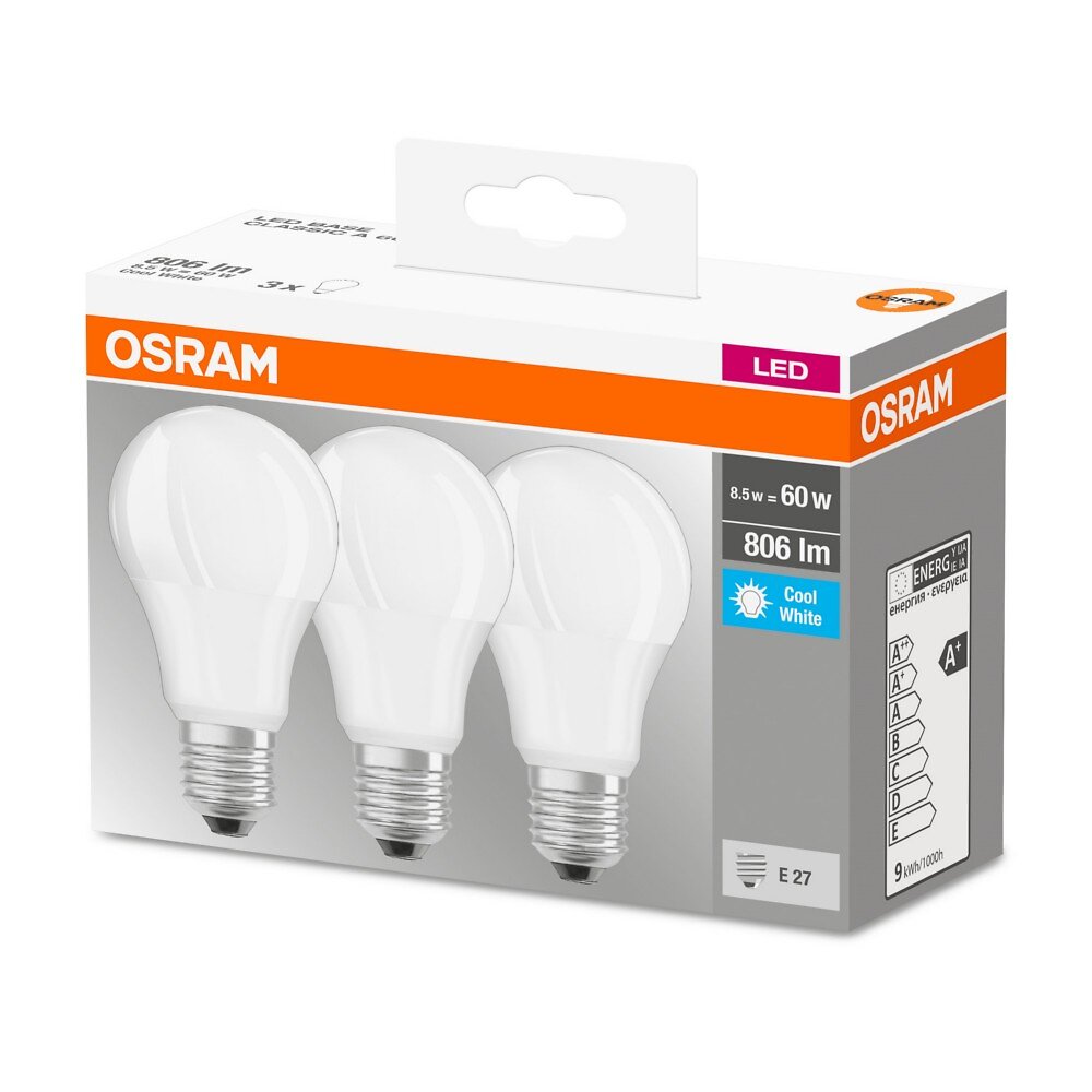 OSRAM - Ampoules LED OSRAM standard dépolie Lot de 3 8,5W E27 froid - large