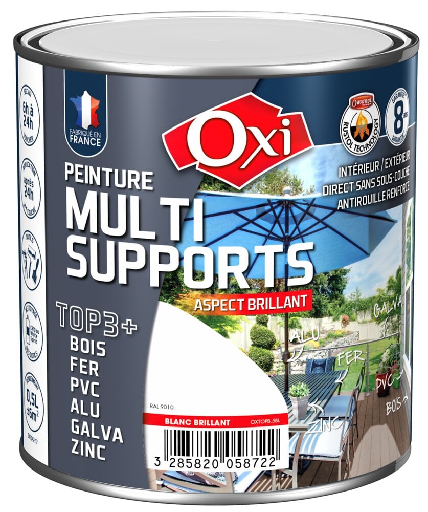 OXI - Peinture multi supports top 3+ rouge vif brillant ral 3020 0.5l - large