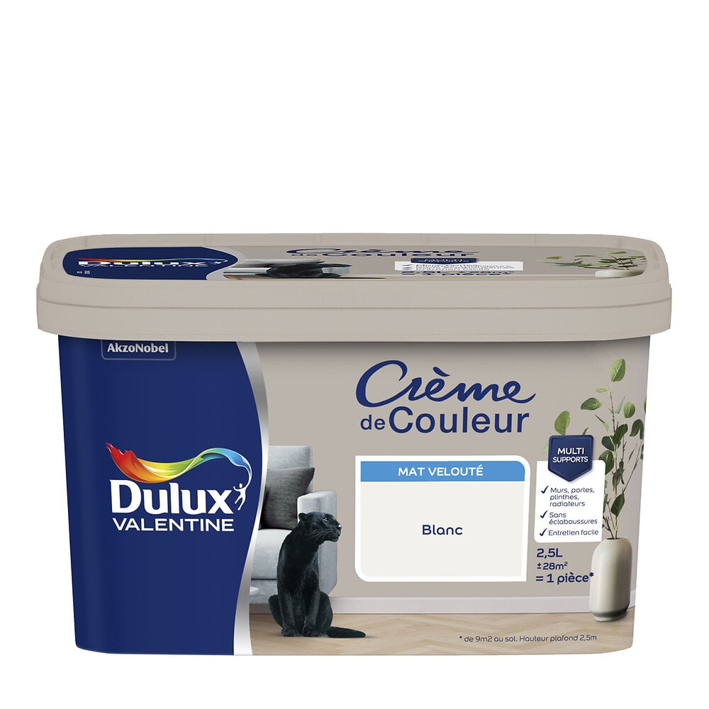DULUX - Peinture Dulux Valentine Crème de Couleur Mat Blanc 2,5L - large
