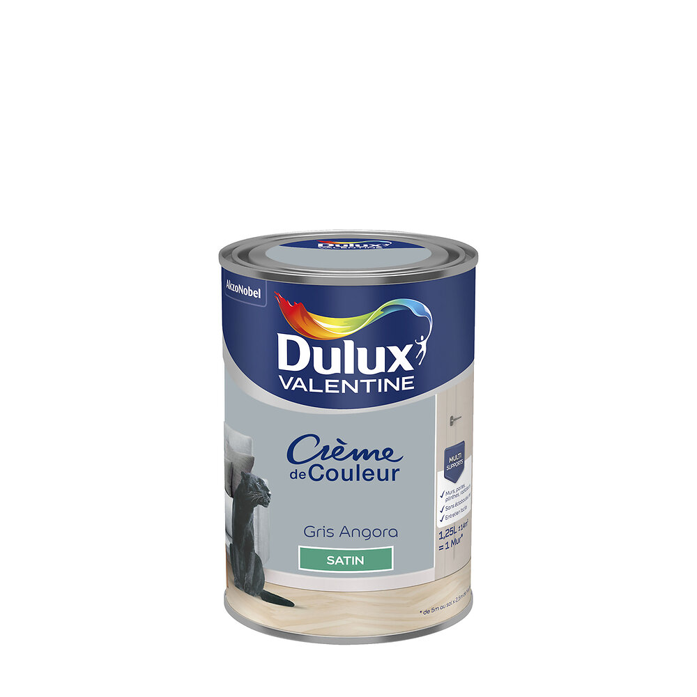 DULUX - Peinture Dulux Valentine Crème de Couleur Satin Gris Angora 1.25L - large