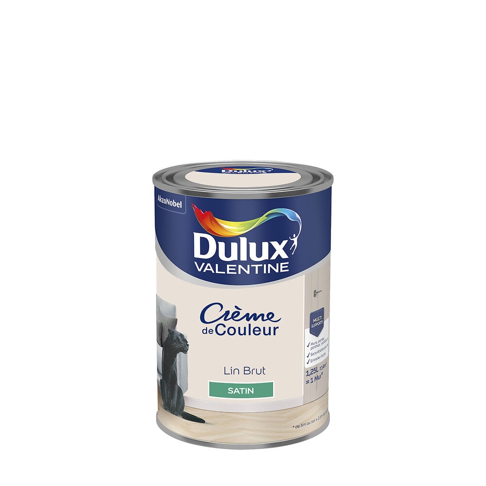 DULUX - Peinture Dulux Valentine Crème de Couleur Satin Lin Brut 1.25L - large