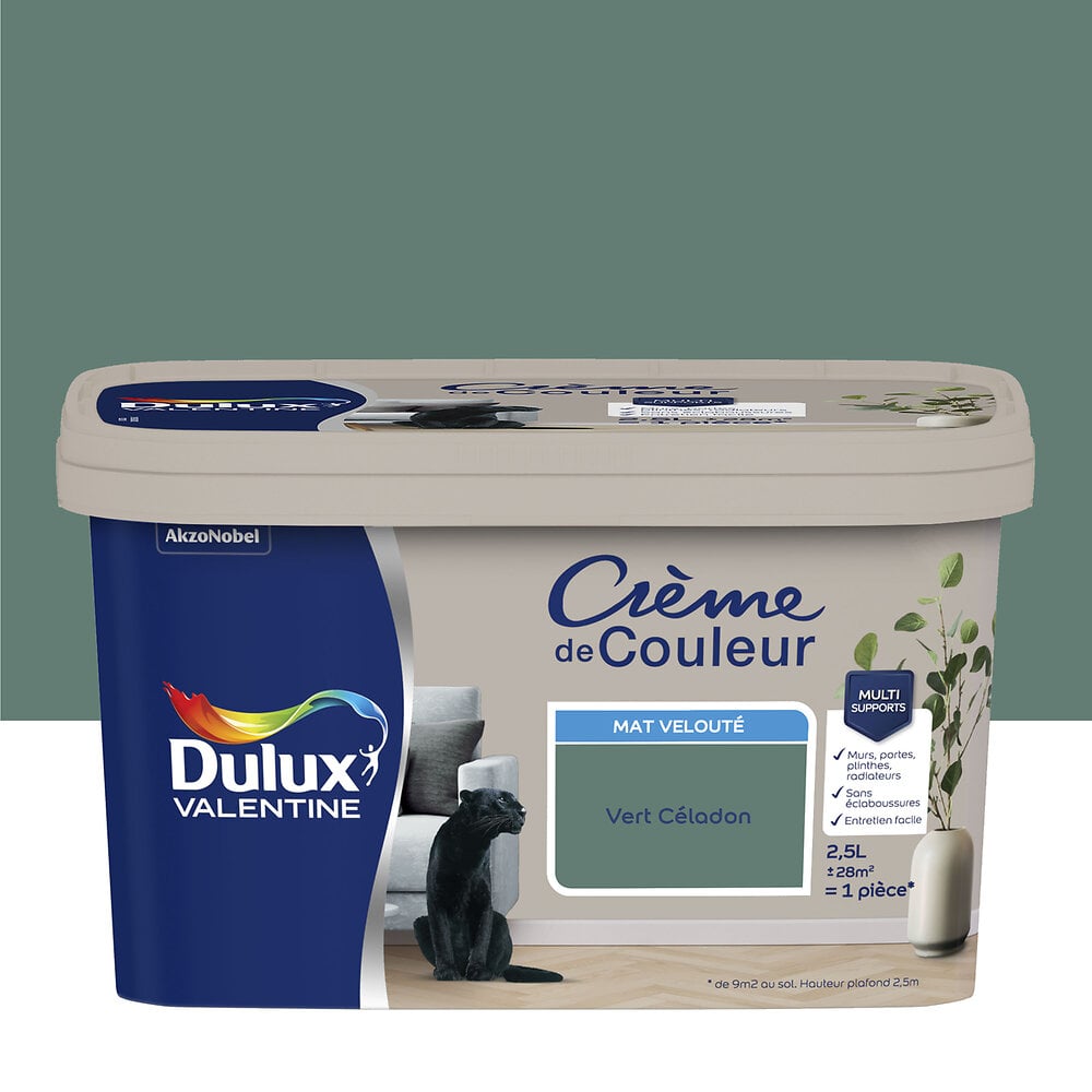 DULUX - Peinture Dulux Valentine Crème de Couleur Mat Vert Céladon 2,5L - large