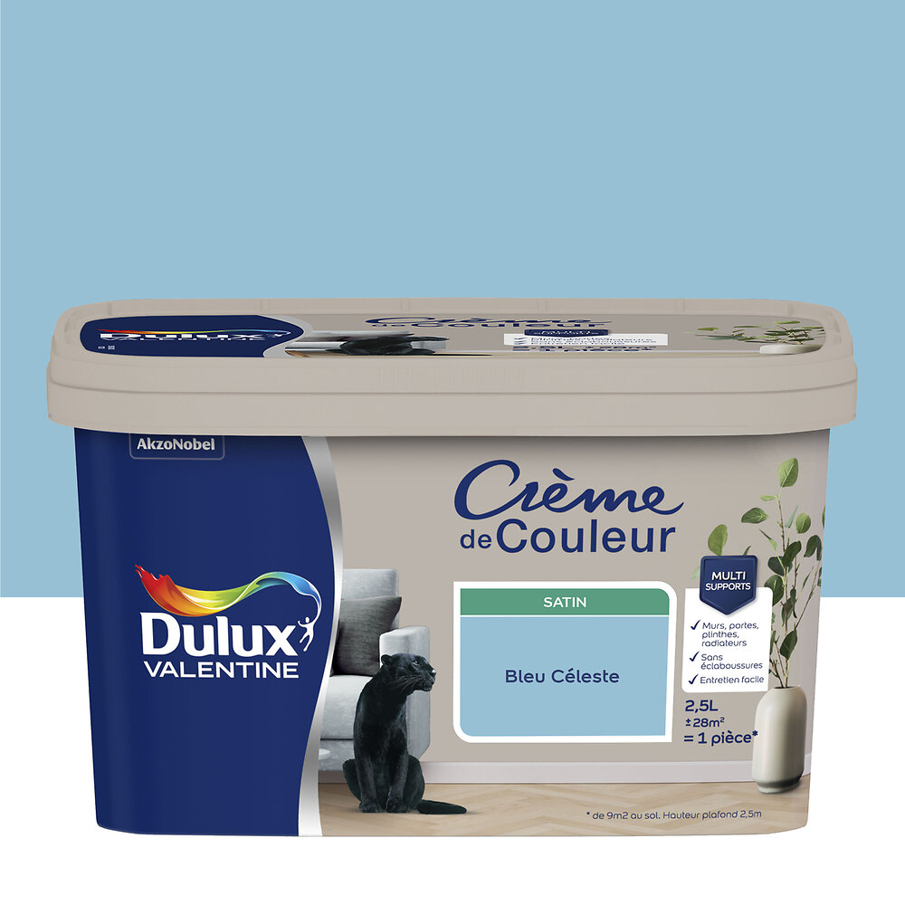 DULUX - Peinture Dulux Valentine Crème de Couleur Satin Bleu Céleste 2,5L - large