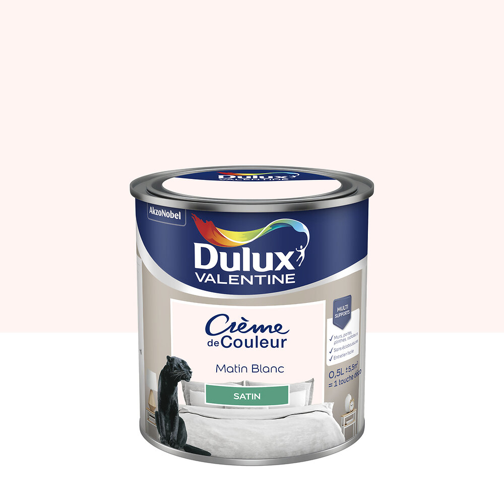 DULUX - Peinture Dulux Valentine Crème de Couleur Satin matin Blanc 0.5L - large