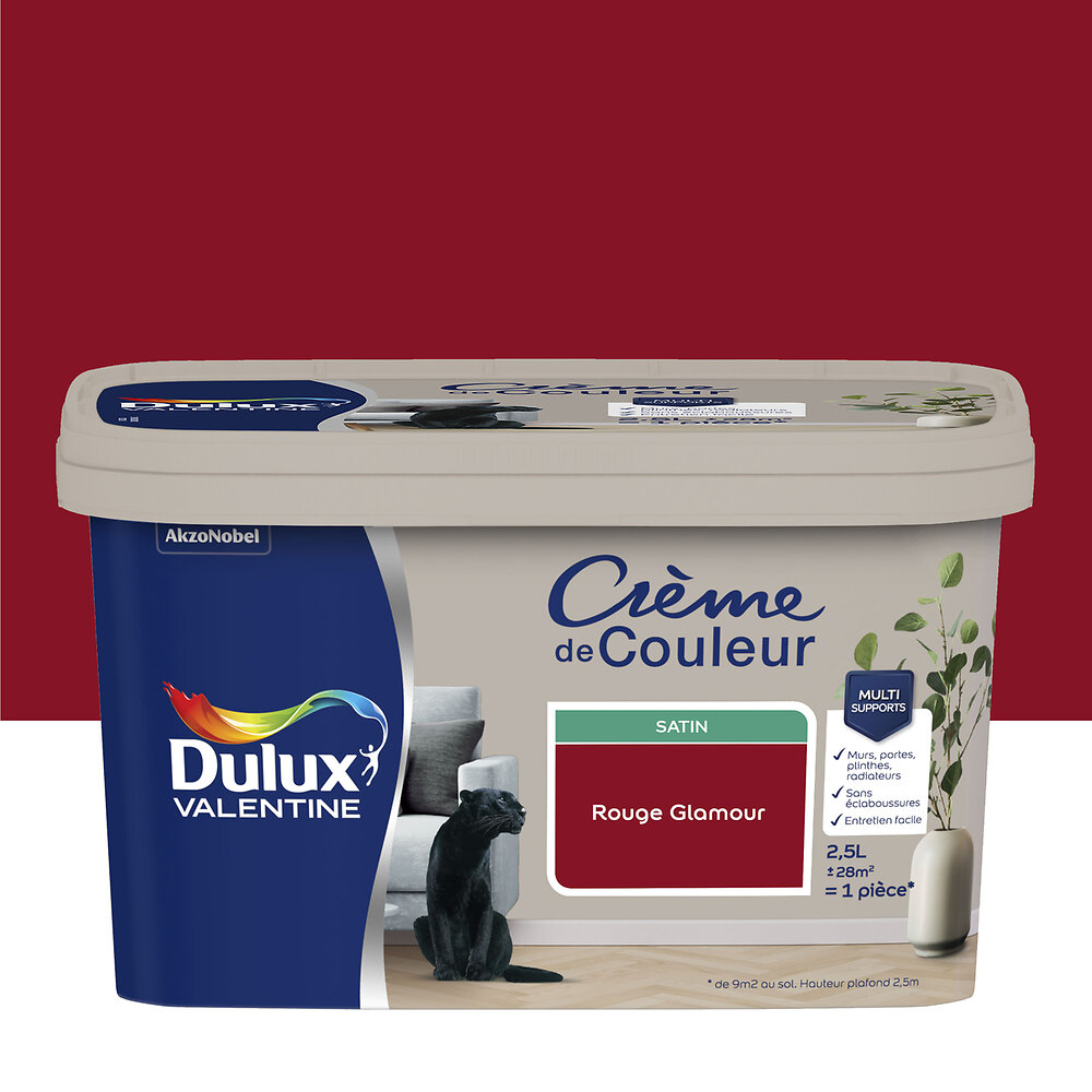 DULUX - Peinture Dulux Valentine Crème de Couleur Satin Rouge Glamour 2,5L - large