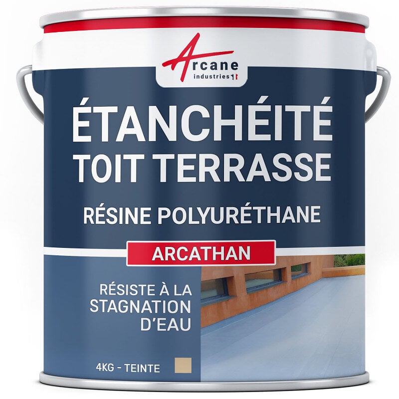ARCANE INDUSTRIES - ETANCHEITE TOITURE TERRASSE PLATE - résine Pu Haute Performance - ARCATHAN - 4 Kg Beige - RAL 1001 - ARCANE INDUSTRIES - large