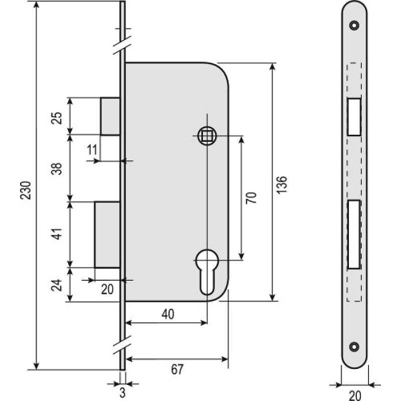 JPM - Serrure de sûreté à larder Multibat axe à 40 mm clé I droite - large
