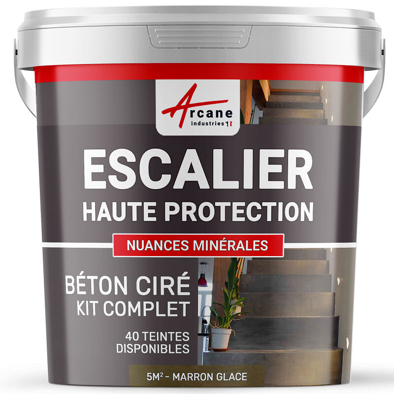 ARCANE INDUSTRIES - Béton Ciré Escalier - Kit Complet primaire et vernis de finition - En neuf ou rénovation - kit 5 m2 (2 couches) Marron glace - ARCANE INDUSTRIES - large
