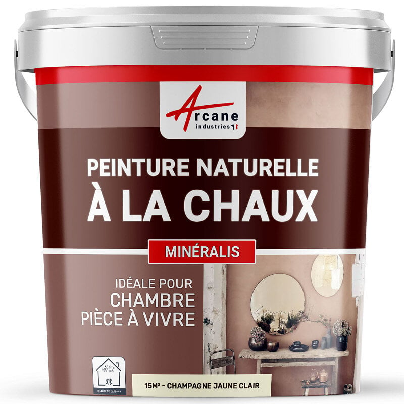 ARCANE INDUSTRIES - PEINTURE CHAUX NATURELLE - MINERALIS - 15 m² (2.5 kg en 1 couche) Champagne Jaune Clair - ARCANE INDUSTRIES - large