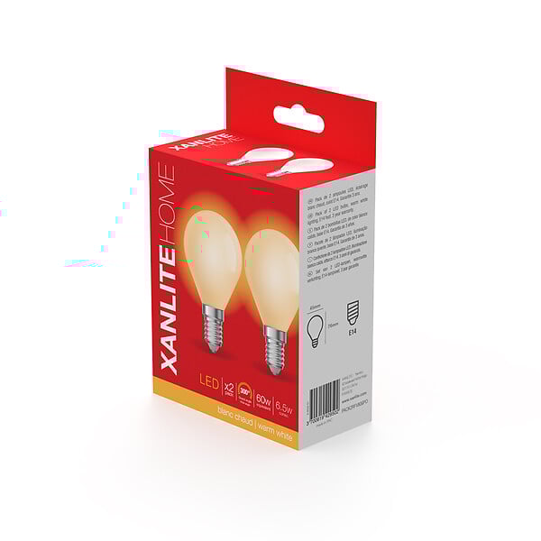 Lot de 2 ampoules LED, culot E14, 806 Lumens, équivalence 60W , 2700 K