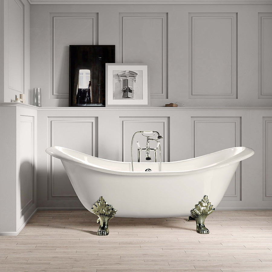 Baignoire ancienne rétro en fonte KINGSTON Blanche 182 cm Pieds dorés