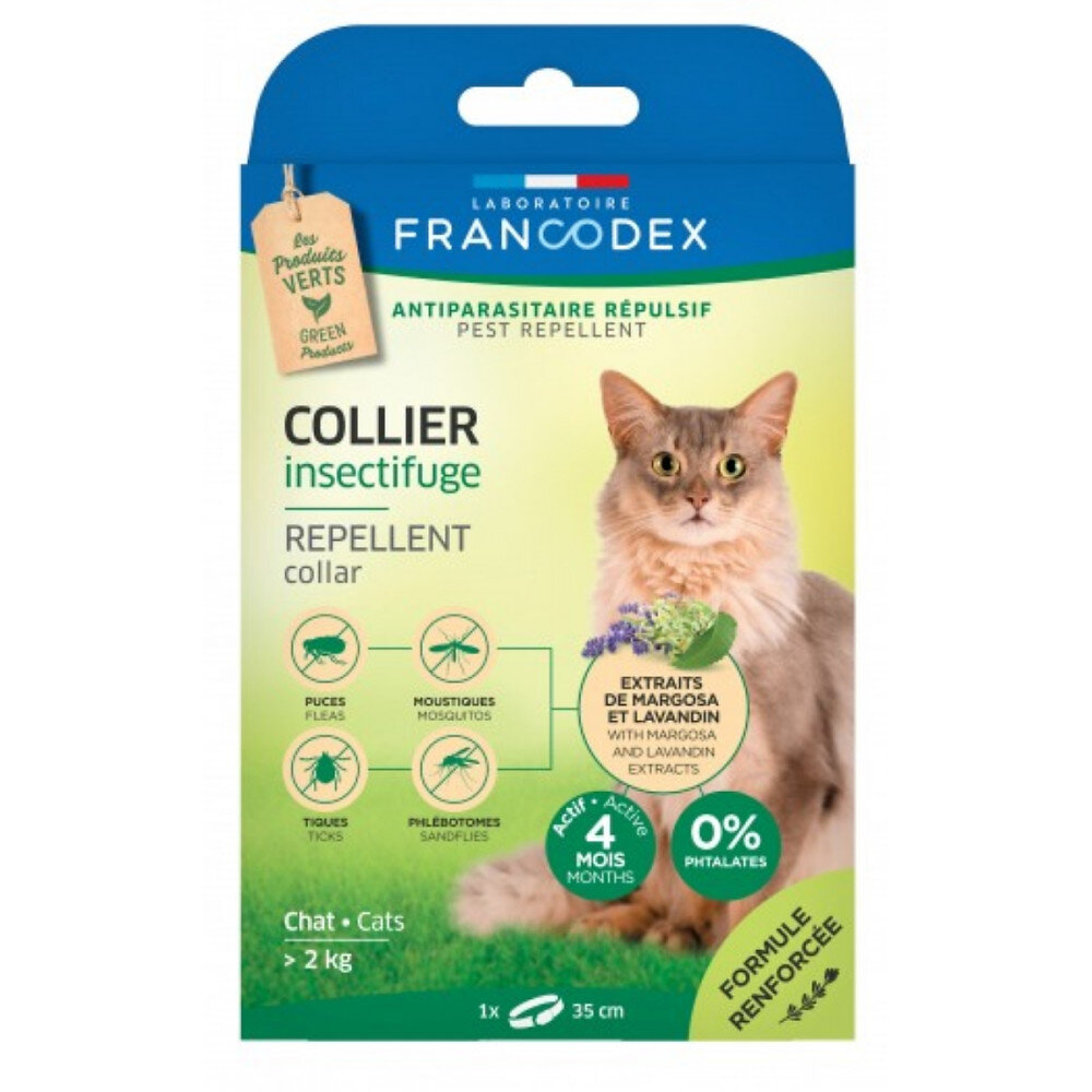 FRANCODEX - Collier Insectifuge Pour Chats de plus de 2 kg longueur 35 cm - large