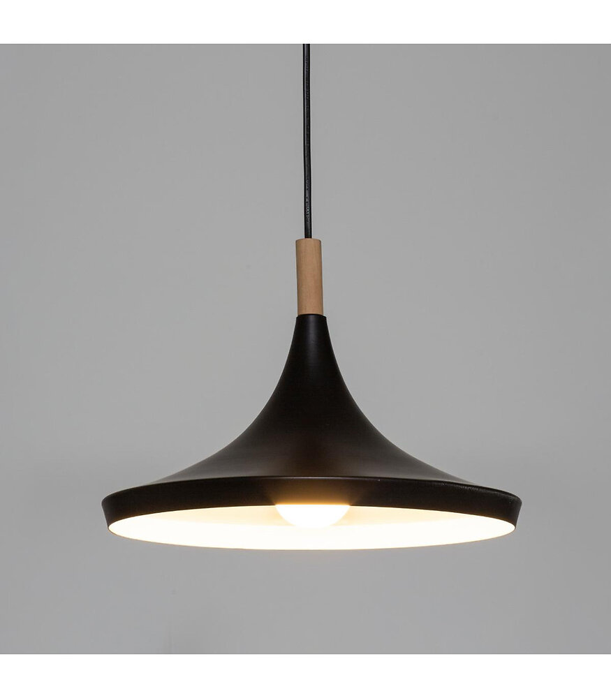 luminaire suspension en bois et métal noir d 32 cm