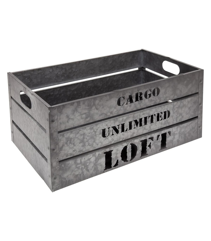 ATMOSPHERA - Lot de 3 Caisses de rangement Cagettes en métal Gris Alu rétro Loft - large