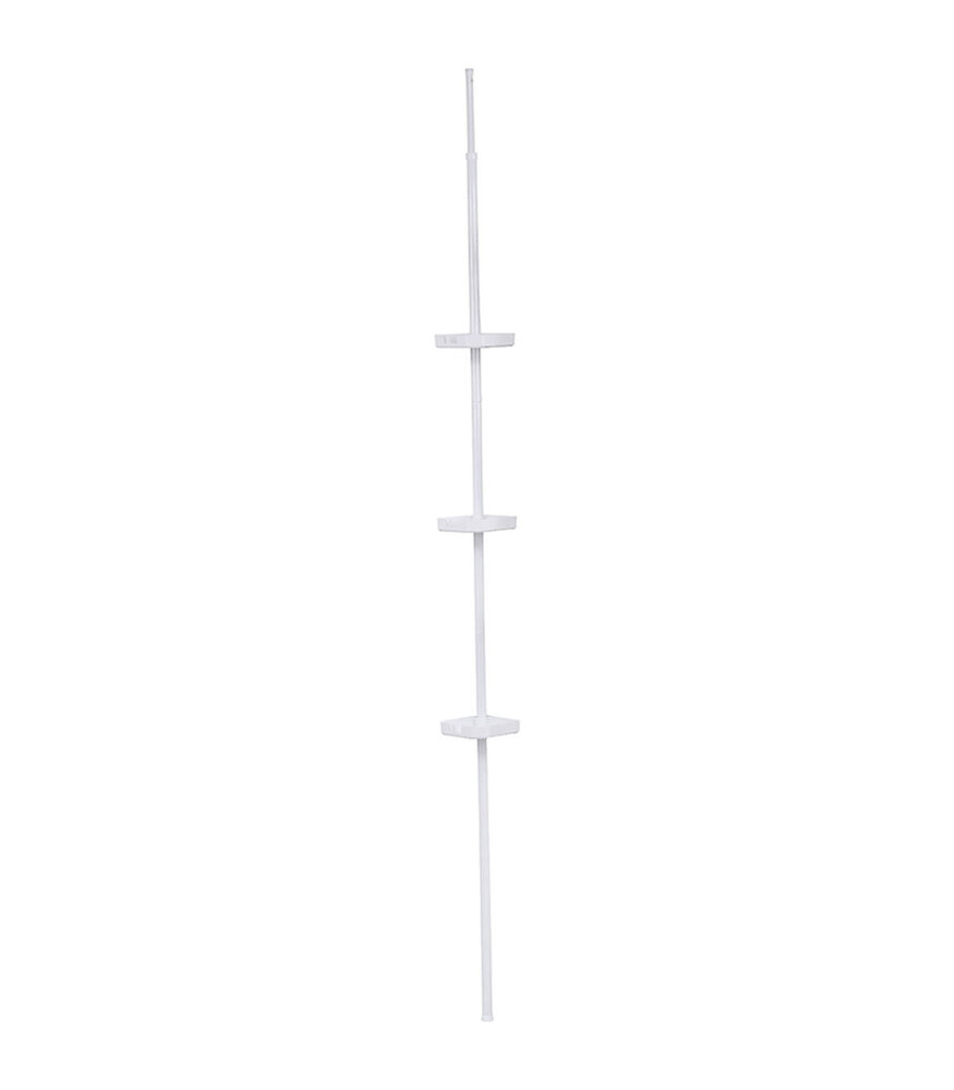 etagère d'angle colonne de douche télescopique en métal blanc avec 3 paniers h maxi 250 cm