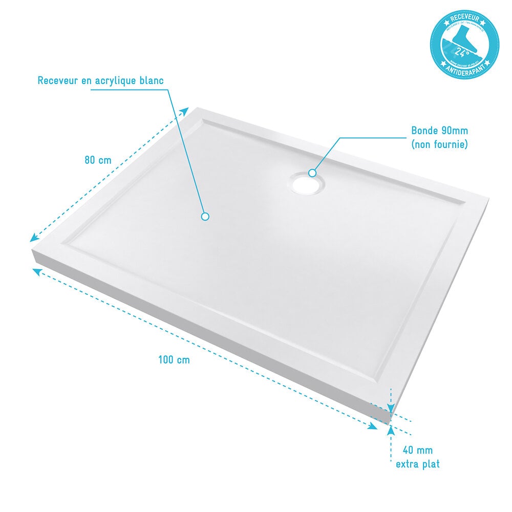 RECEVEUR DE DOUCHE A POSER EXTRAPLAT EN ACRYLIQUE BLANC RECTANGLE