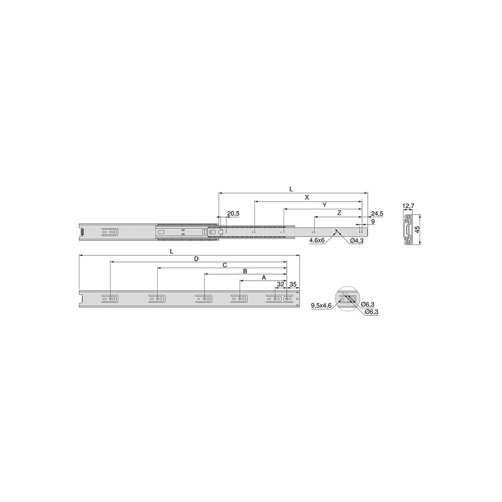 EMUCA - Emuca Paire de coulisses pour tiroires, à billes, 45 x 400 mm, à sortie totale, Zingué, 5 ut. - large