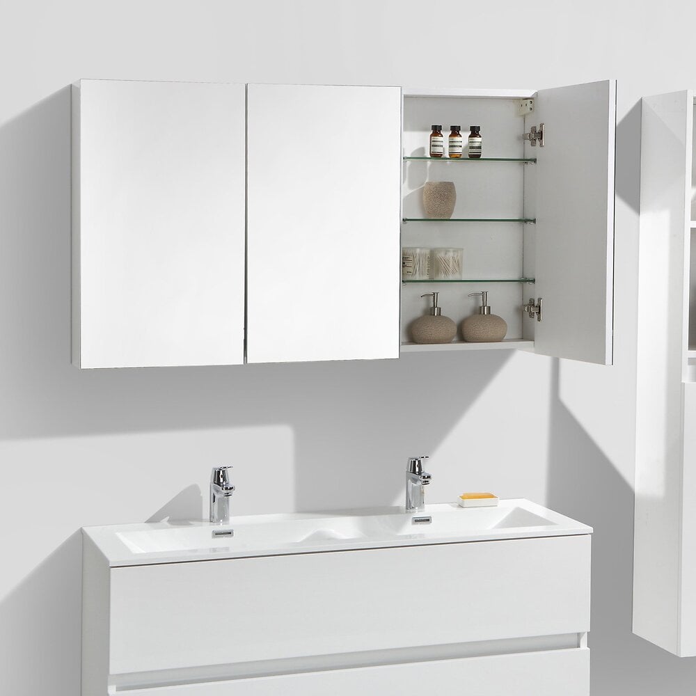 STANO - Armoire de toilette bloc-miroir SIENA largeur 120 cm blanc laqué - large