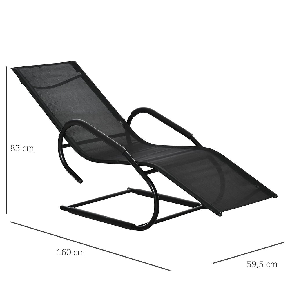 OUTSUNNY - Chaise longue transat design - assise, dossier ergonomique, accoudoirs - métal époxy textilène noir - large