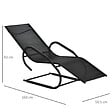 OUTSUNNY - Chaise longue transat design - assise, dossier ergonomique, accoudoirs - métal époxy textilène noir - vignette