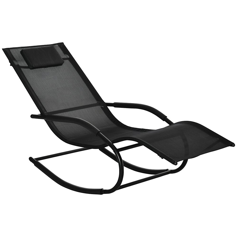 chaise longue à bascule - rocking chair design - tétière, accoudoirs, assise dossier ergonomique - métal époxy textilène noir
