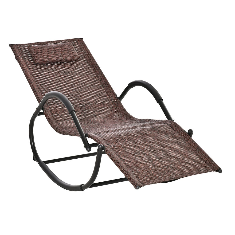 chaise longue à bascule rocking chair design contemporain dim. 160l x 61l x 79h cm métal textilène brun