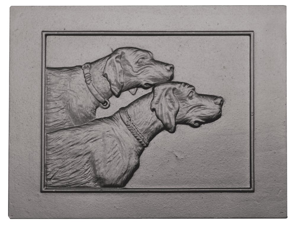 DOMMARTIN - Plaque de cheminée les deux chiens Dommartin grise H. 46 Cm X L. 60 Cm - large
