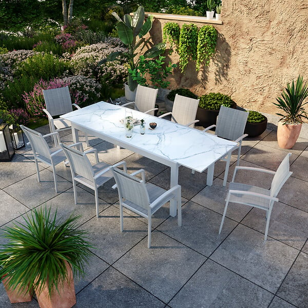 Set de 4 chaises de jardin empilables en aluminium