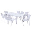 AVRIL PARIS - Table de jardin extensible aluminium blanc effet marbre 180/240cm + 8 fauteuils empilables textilène - ANIA - vignette