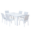 AVRIL PARIS - Table de jardin extensible aluminium blanc effet marbre 180/240cm + 8 fauteuils empilables textilène - ANIA - vignette