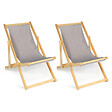 ID MARKET - Lot de 2 chaises longues pliantes chilienne bois toile taupe - vignette