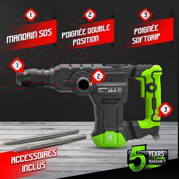 CONSTRUCTOR - Marteau piqueur 1300W - 18 J - 3900 coups/minute - large