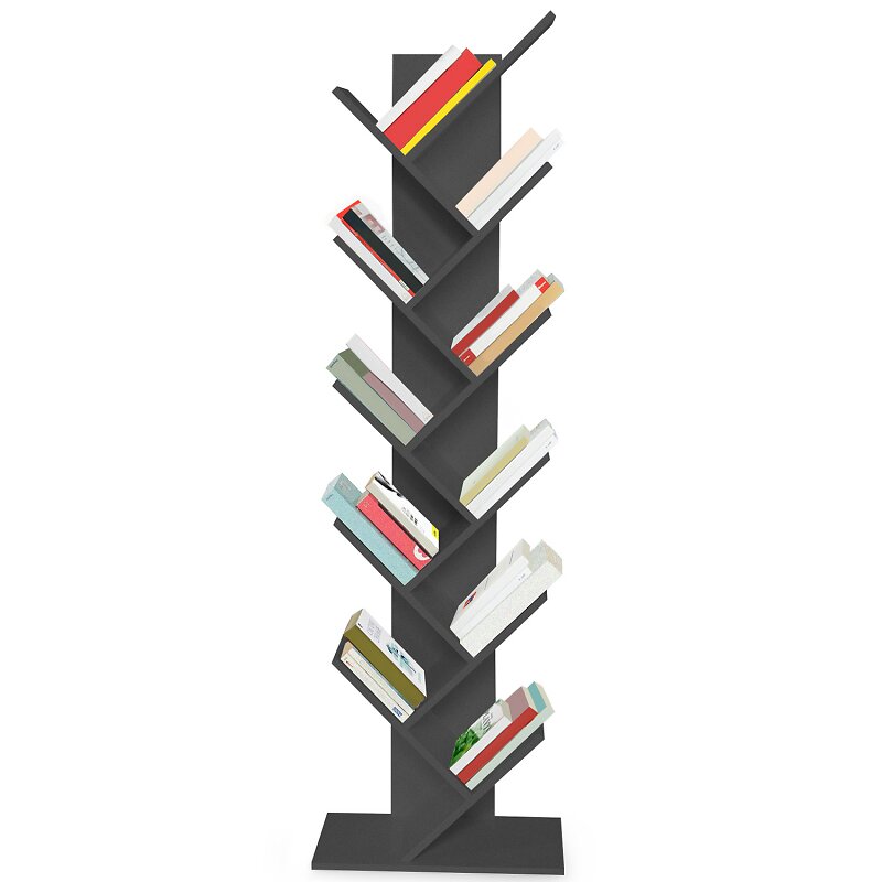etagère bibliothèque à livres tea forme d'arbre 10 niveaux grise