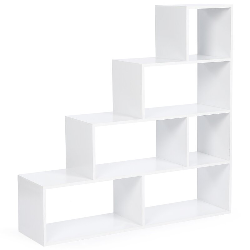 ID MARKET - Bibliothèque escalier LINA bois blanc - large