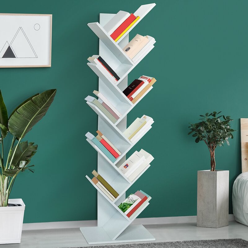 etagère bibliothèque à livres tea forme d'arbre 10 niveaux blanche