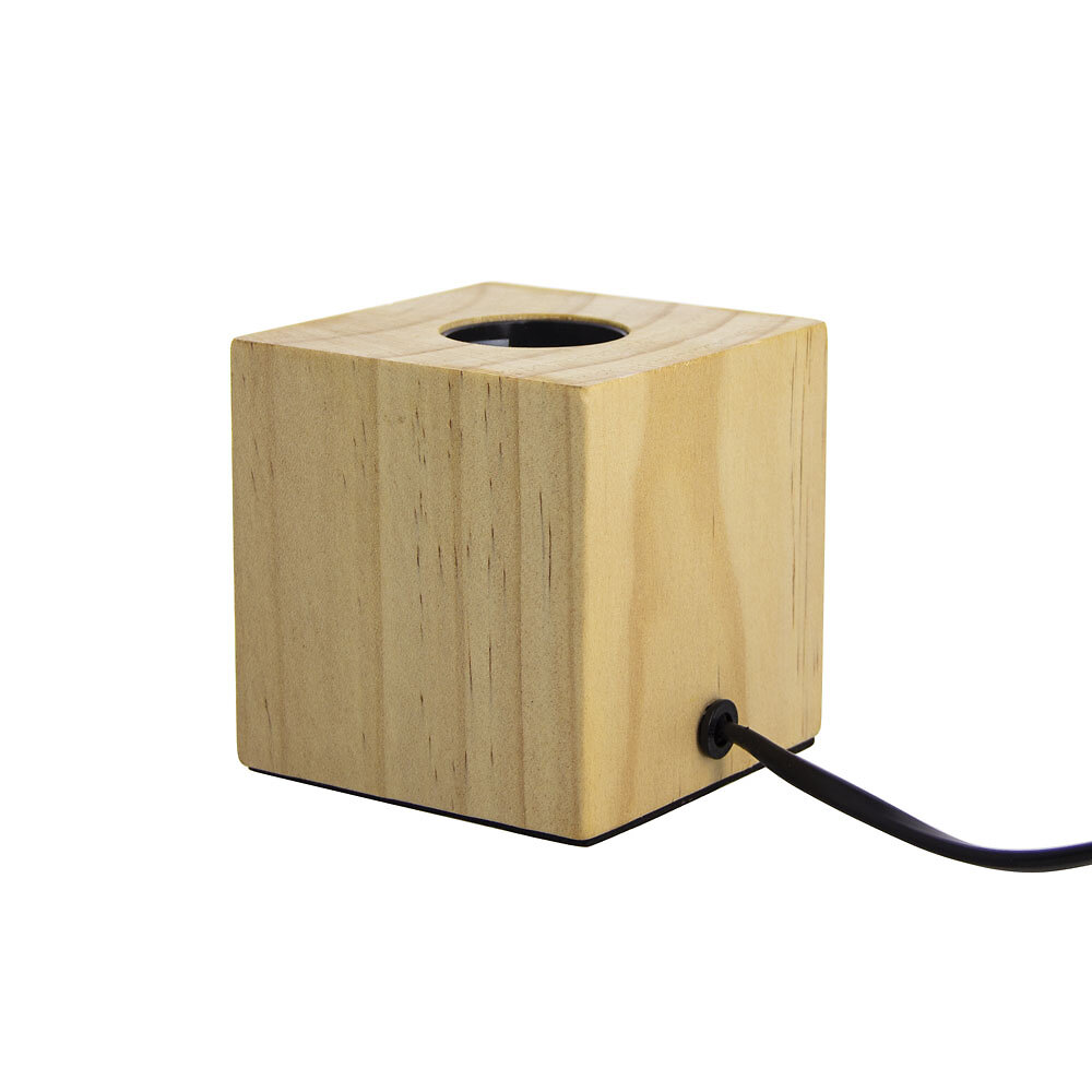 lampe à poser carrée en bois, compatible culot e27, ip20, 60 puissance