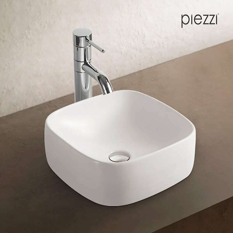 PIEZZI - Vasque carrée en céramique blanche 39 cm - Xela - large