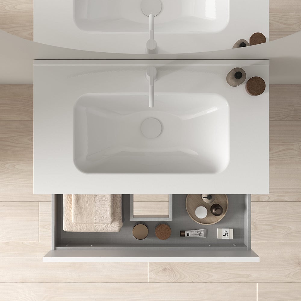 Amizuva - Meuble salle de bain suspendu NIWA largeur 60 - 80 cm blanc brillant 60 cm  Miroir non inclus - large