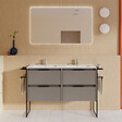 Amizuva - Meuble salle de bain double vasque en bois et métal KEIKO largeur 120 cm fumé sablé - vignette