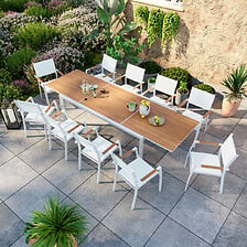 AVRIL PARIS Table de jardin extensible aluminium blanche 200/300cm + 10 f ...