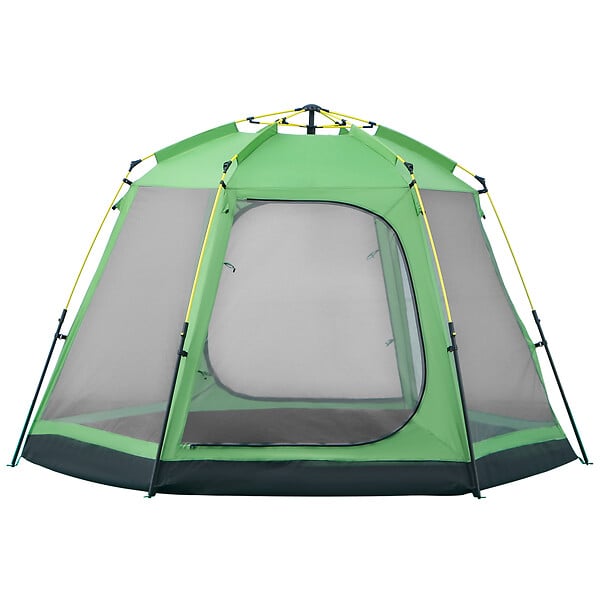 Tente de camping familiale 6 personnes montage instantanée Pop-up 4  fenêtres 2 portes dim. 320L x 320l x 176H cm fibre verre polyester vert gris