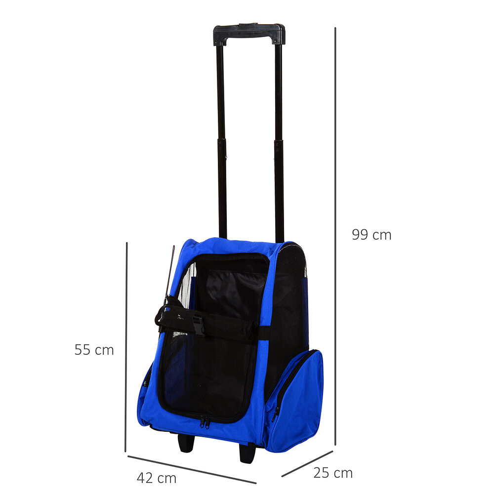PAWHUT - 2 en 1 trolley chariot sac à dos sac de transport à roulettes pour chien chat - large