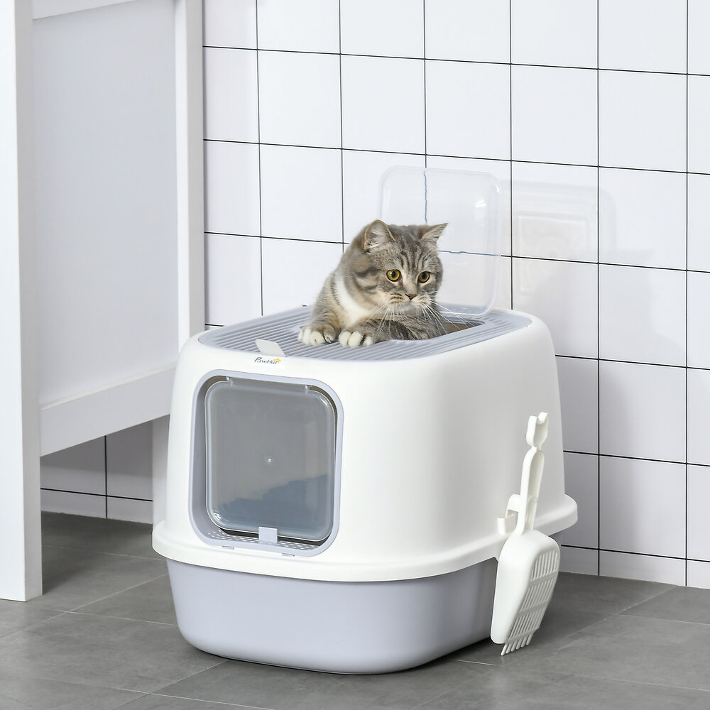 Maison De Toilette Litiere Pour Chat Double Porte Battante Et Superieure Filtre Odeur Pelle Fournis Gris Bricomarche